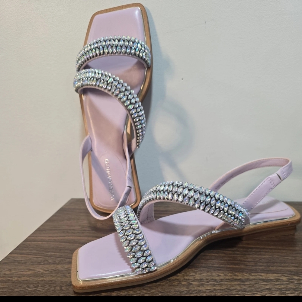 NWT Vince Camuto Prizza Pink Embellished Slingback Sandals Flats Women Size 7